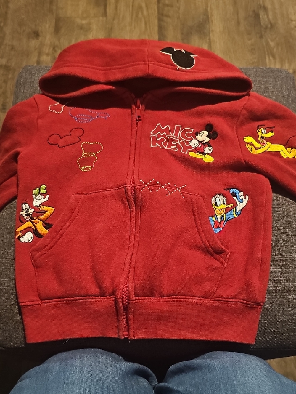 Disney Red Kids Jacket 4t Mickey Embroidered Pluto Goofy Donald